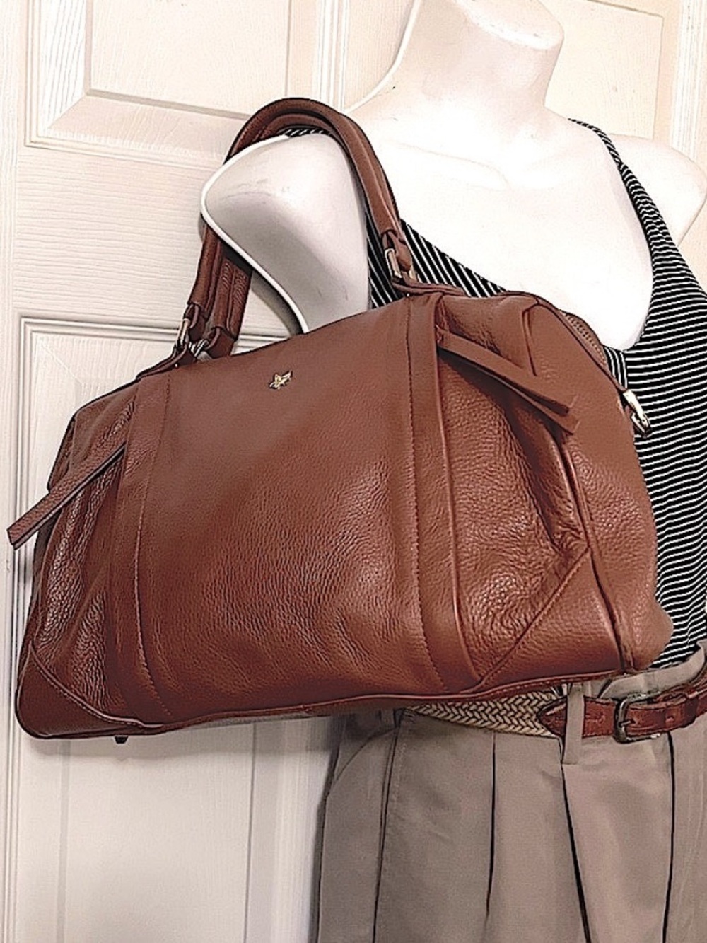 Ora Delphine Women’s Liza Satchel Soft Pebbled Leather Cognac Brown Purse Bag - Picture 2 of 14